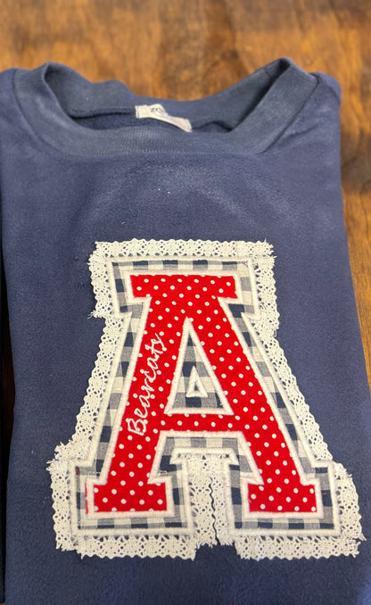 Anderson Bearcats Plaid & Polka Dots - Double Appliqué Varsity Letter Crewneck