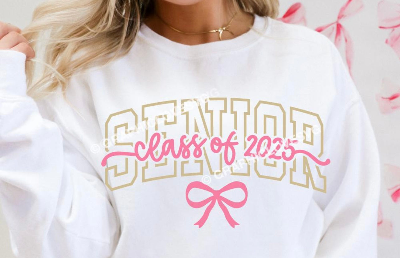 Gold & Pink Senior 2025 Bow Tee