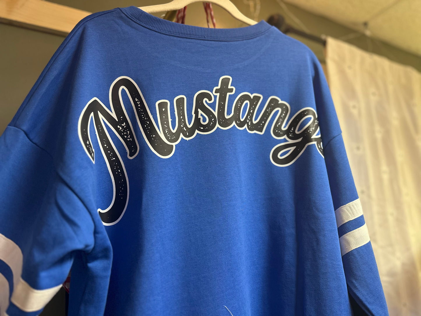 Mustangs - Oversized Varsity Stripe Crewneck - Royal Blue