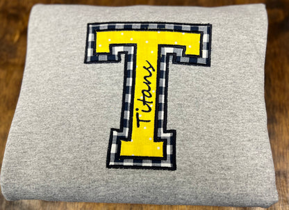 Titans Plaid & Polka Dots - Double Appliqué Varsity Letter Crewneck
