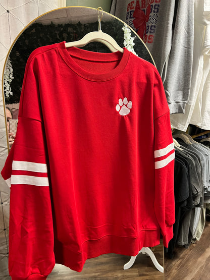 Bearcubs - Oversized Varsity Stripe Crewneck - Red