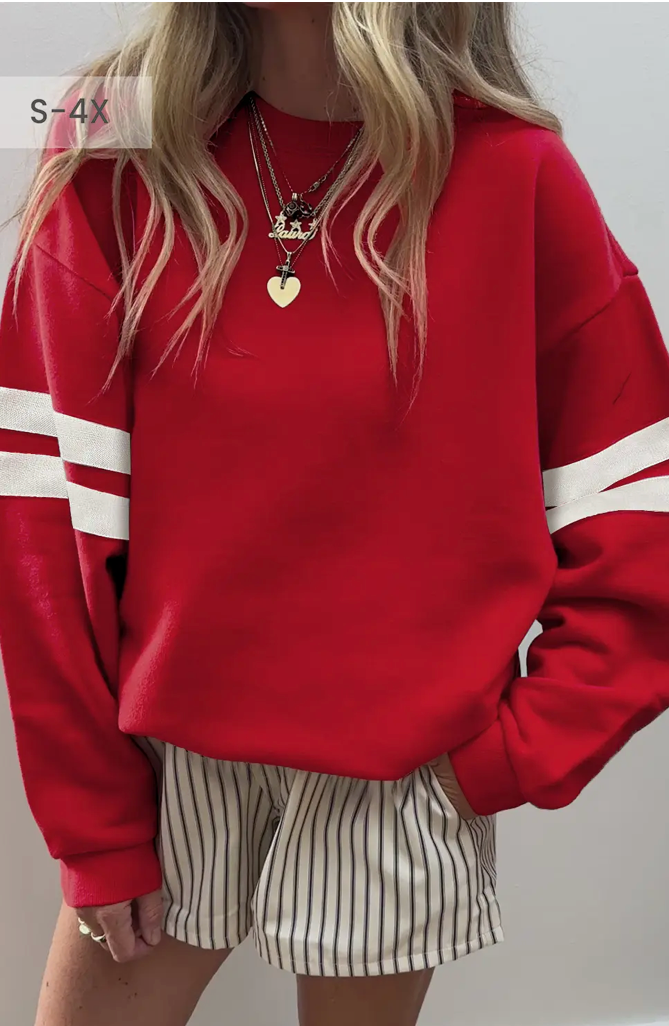 Bearcubs - Oversized Varsity Stripe Crewneck - Red