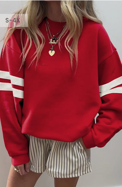 Bearcubs - Oversized Varsity Stripe Crewneck - Red