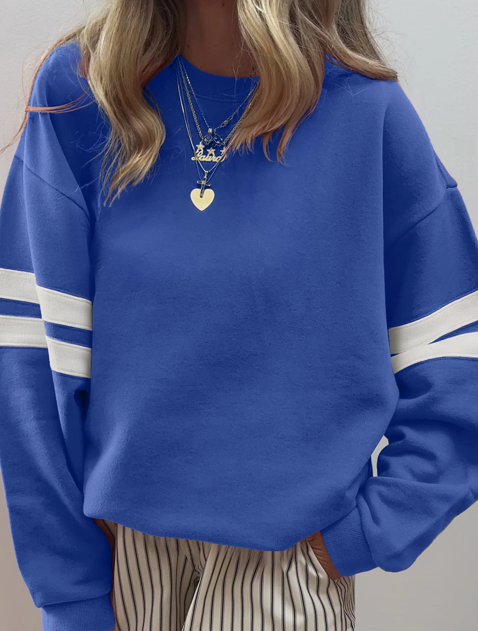 Mustangs - Oversized Varsity Stripe Crewneck - Royal Blue