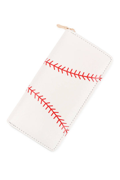 Baseball Print Zipper Leather Wallet
