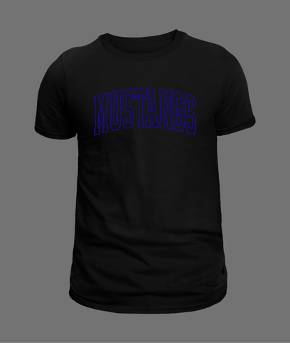 New Mustangs Hollow Letter Tee - Blue Design